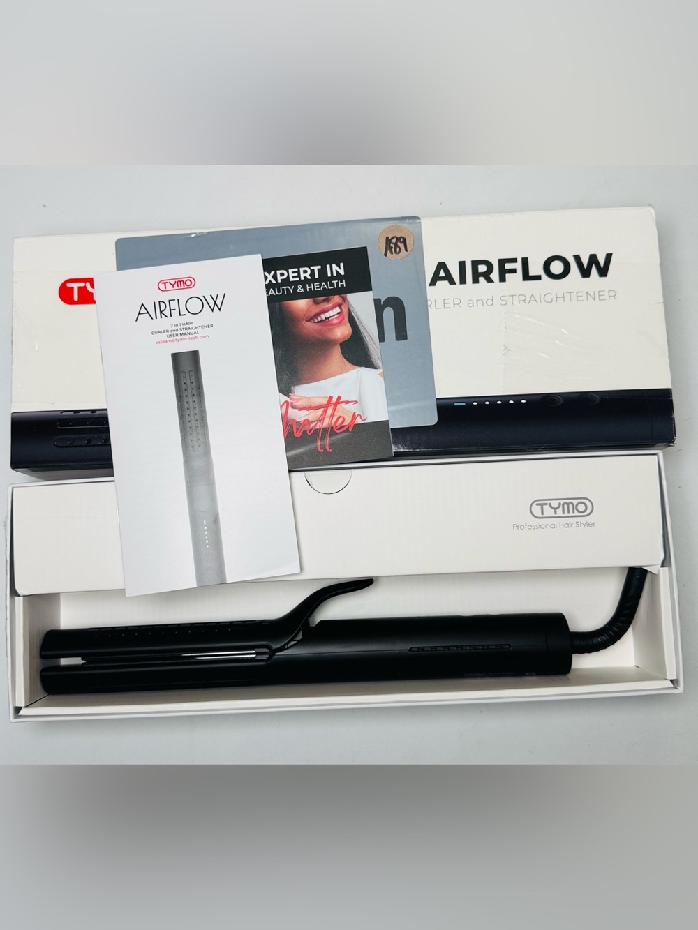 TYMO AIRFLOW 2-in-1 Hair Curler & Straightener Black Open Box